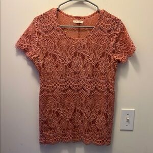 Maurices Coral Lace short sleeve Blouse size large
